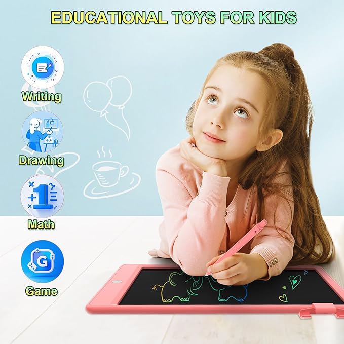 12.9 Inch LCD Writing Tablet for Kids, Colorful Toddler Doodle Board - Erasable Drawing Pad, Educational Learning Toy for Ages 3-8 - Valentine's Day Christmas Birthday Gifts (12.9 Inch, Pink)-BubblyBeeBaby
