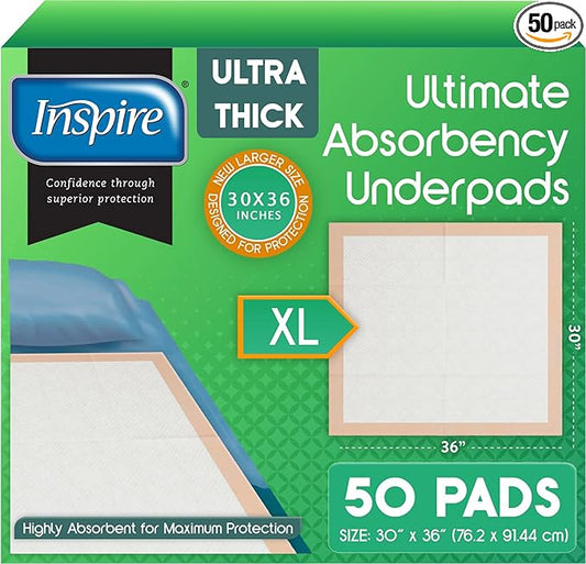 Inspire Super and Ultra Absorbent Disposable Bed Pads (30" X 36" Pack of 50)-BubblyBeeBaby