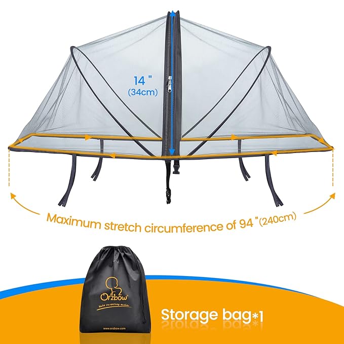Orzbow Universal Mosquito Net for Stroller, Baby Bug Net with Two-Way Zippers & Storage Bag, Breathable & Foldable Mosquito Netting for Strollers, Car Seat, Bassinet, Portable Mini Crib, Dark Grey-BubblyBeeBaby