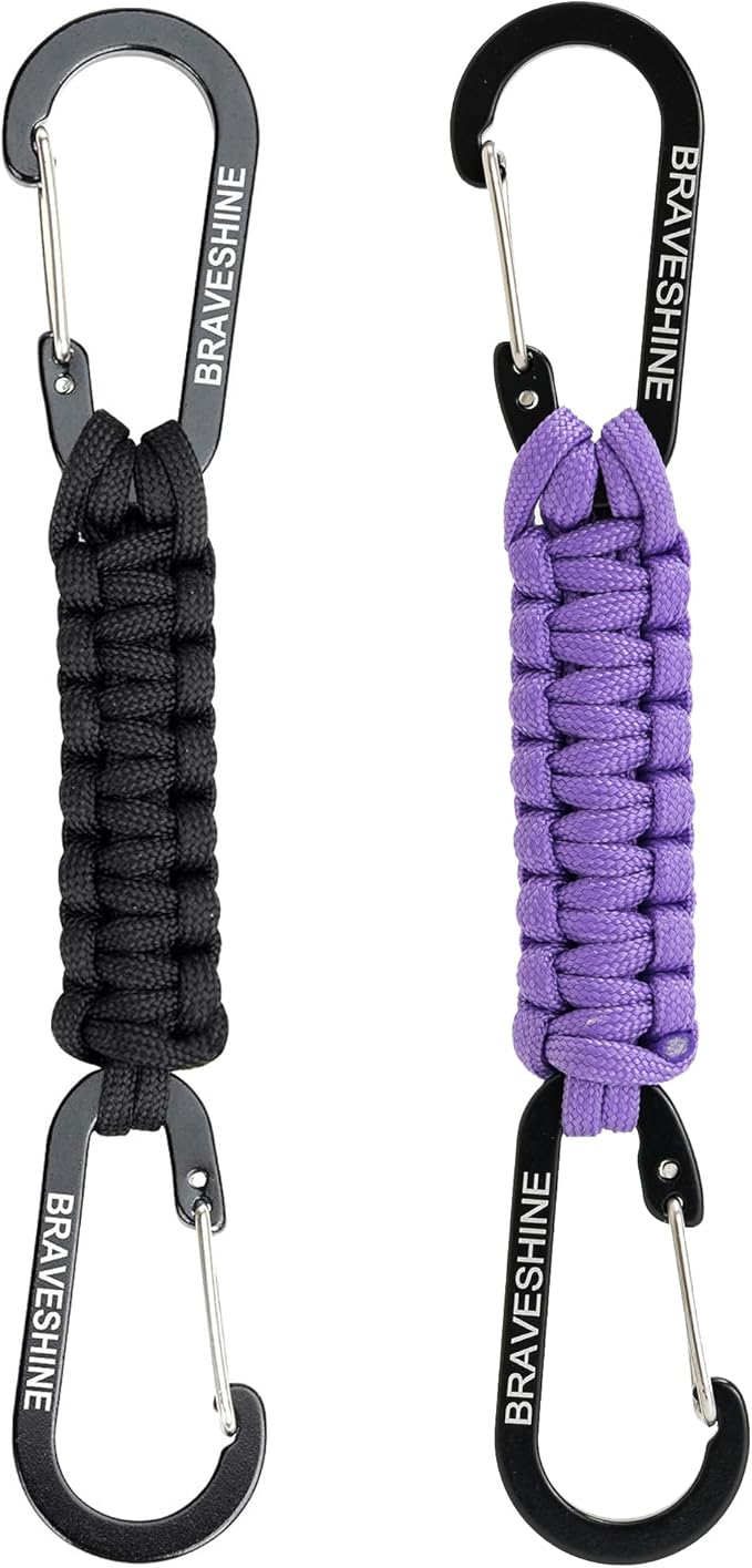 BRAVESHINE Paracord Keychain Carabiner Clip, D Ring Lanyard Hanger Stroller Hook for Water Bottle, Key, Backpacks, Men, Women-BubblyBeeBaby