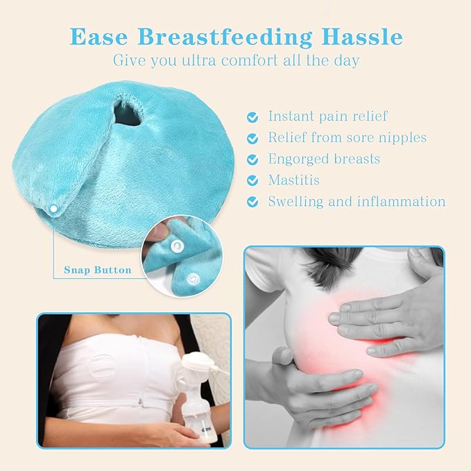 Hot/Cold Breast Gel Bead Ice Packs Breast Cooling/Heat Pads Relief for Breastfeeding, Nursing Pain, Mastitis, Engorgement, Swelling, Plugged Ducts | Boost Milk Let-Down & Production,2 Pack (Blue)-BubblyBeeBaby