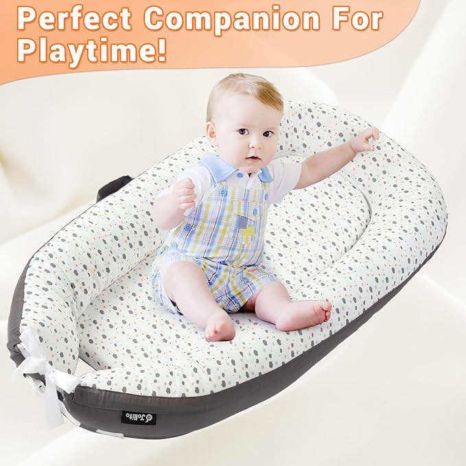 JOLLITO Baby Lounger for Baby Girls & Boys, Infant Lounger Cover, Newborn Essentials for Baby 0-12 Months, Baby Play Mat,100% Cotton Breathable, Portable Travel, Babies Essentials Gifts-BubblyBeeBaby