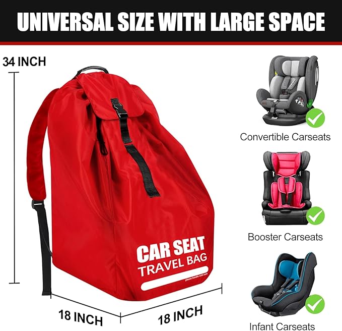 Car Seat Travel Bag for Airplane, Large Car Seat Bags for Air Travel with Comfort Padded Straps, Gate Check Storage Bag/Backpack for Carseat Airport, Carseat Cover Travel - Baby Travel Essential-BubblyBeeBaby