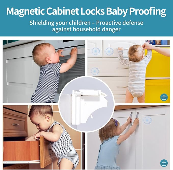20 Pack Child Safety Magnetic Cabinet Locks - Safeasy Adhesive Baby Proofing Cabinets & Drawers Latches-BubblyBeeBaby