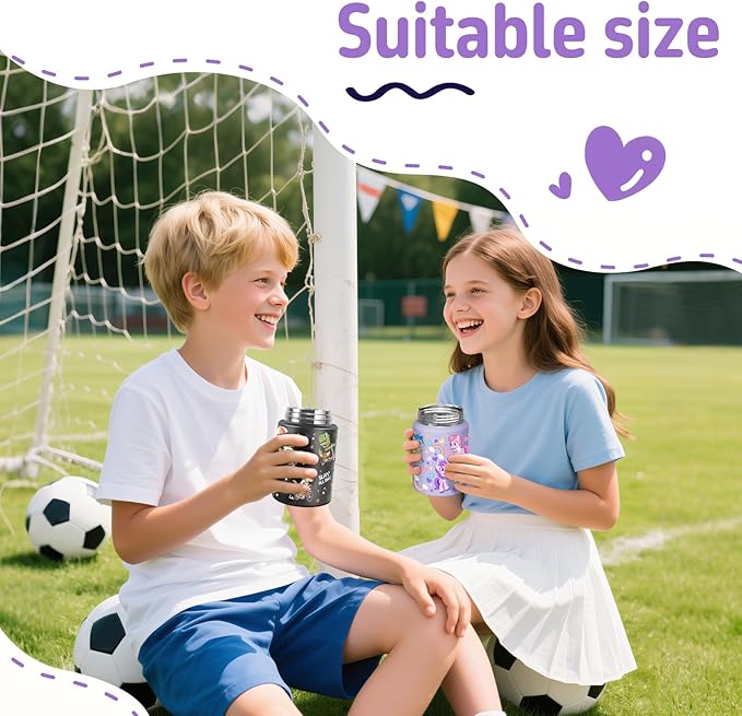 2-Pack Stainless Steel Vacuum Insulated Food Jar with Spoon, Soup Thermo Hot & Cold for Kids & Adults, Leakproof Insulated Lunch Containers with Carry Bag, 17oz.(Black-Dinosaur)-BubblyBeeBaby