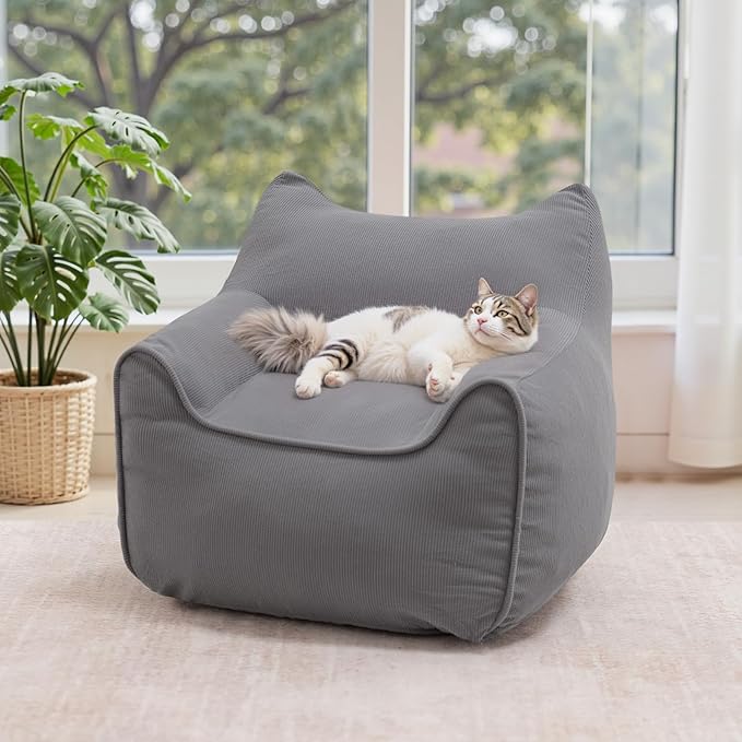 HOMMPA Bean Bag Chair for Kids Stuffed Toddler Bean Bag Sofa with Pocket Filler Cat Shaped Bean Bag Chair Boys and Girls Baby Lazy Floor Sofa Chair for Gaming Reading Playing Grey-BubblyBeeBaby