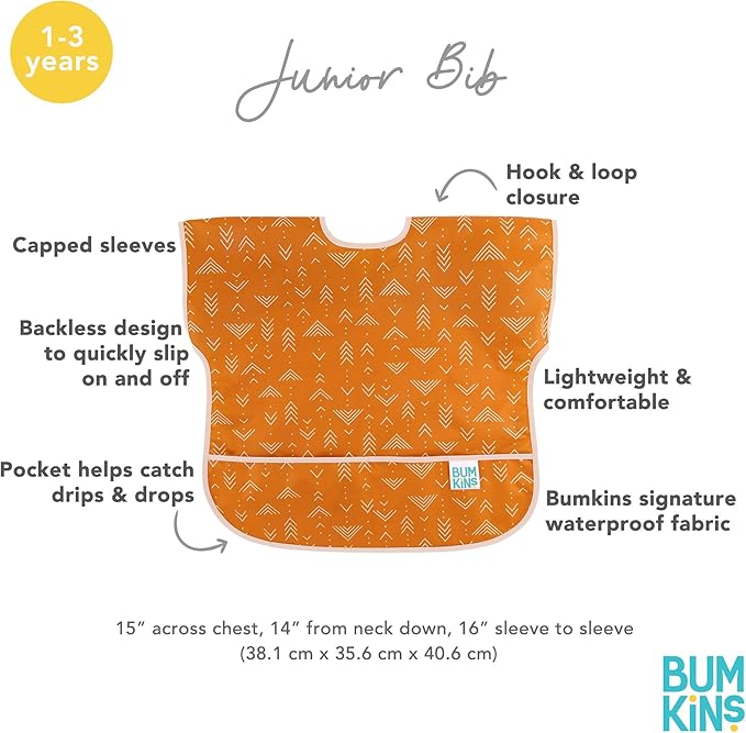 Bumkins Bibs - Toddler Bibs, Waterproof, Large for 1-3 Years, Short Sleeve-BubblyBeeBaby