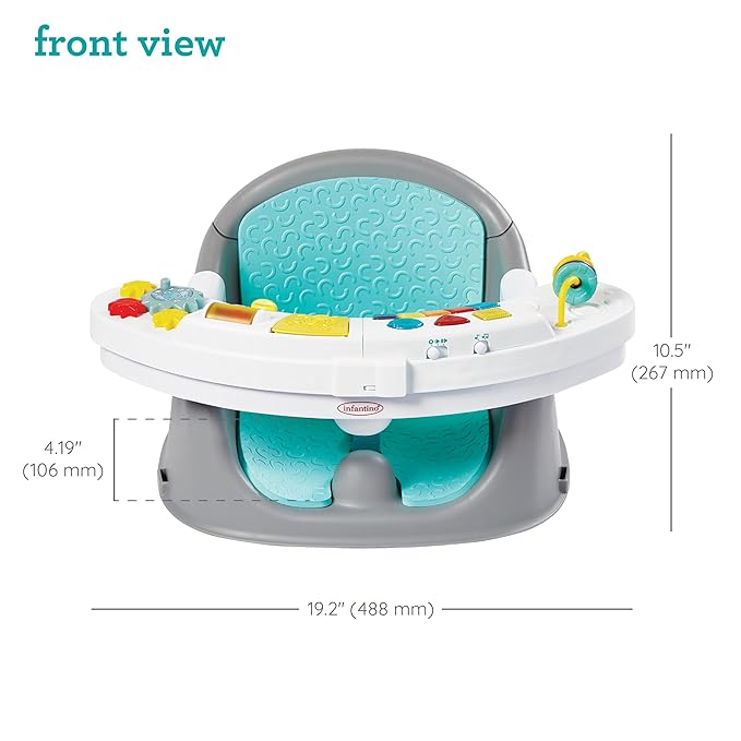 Infantino Music & Lights 3-in-1 Discovery Seat & Booster, Toddler Booster Seat for Dining Table or Kitchen Chair, Baby Activity Center & Snack Tray, Teal-BubblyBeeBaby