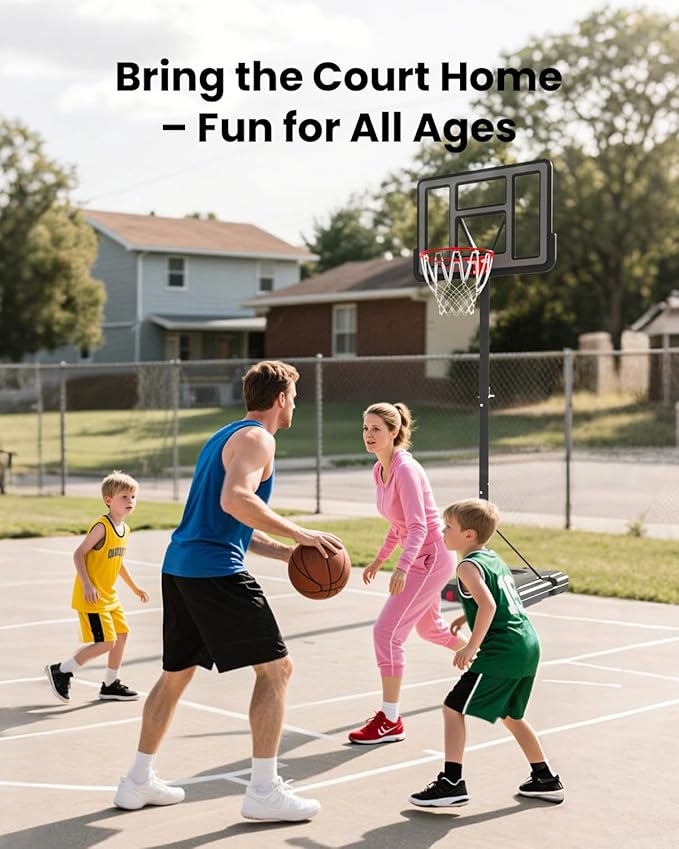 IGL Portable Basketball Hoop, 5.6-10FT Adjustable Basketball Goal System, 44 Inch Outdoor Basketball Hoop & Goals for Kids, Youth, and Adults in The Backyard, Driveway with PC Backboard-BubblyBeeBaby
