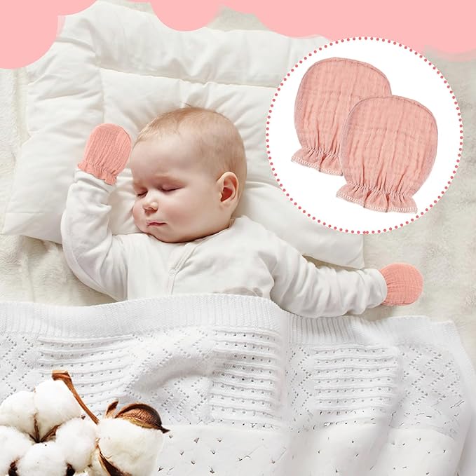 8 Pairs Newborn Baby Muslin Mittens 0-6 Months No Scratch Elastic Wrist Soft Breathable Gloves Bulk Cotton for Infant-BubblyBeeBaby