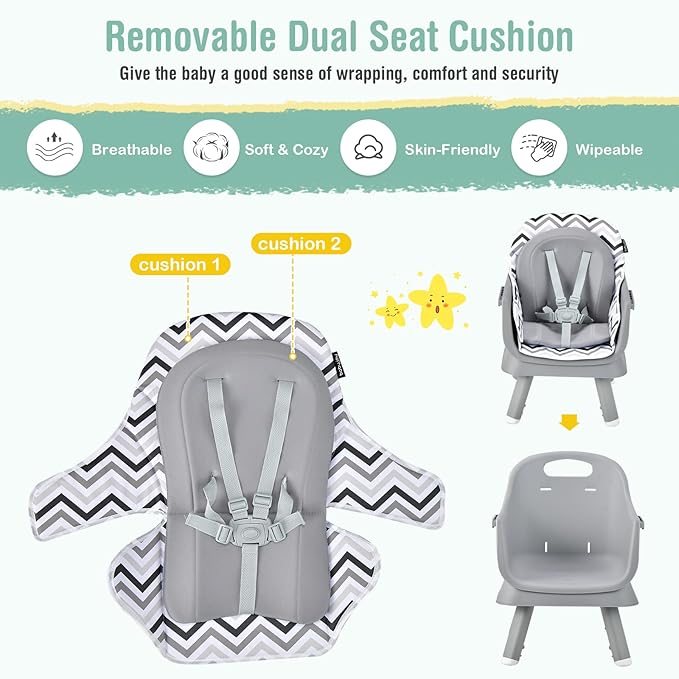 HONEY JOY 8 in 1 Baby High Chair, Convertible Highchair for Babies and Toddlers/Table and Chair Set/Building Block Table/Booster Seat/Stool/Toddler Chair with Safety Harness (Wave Gray)-BubblyBeeBaby