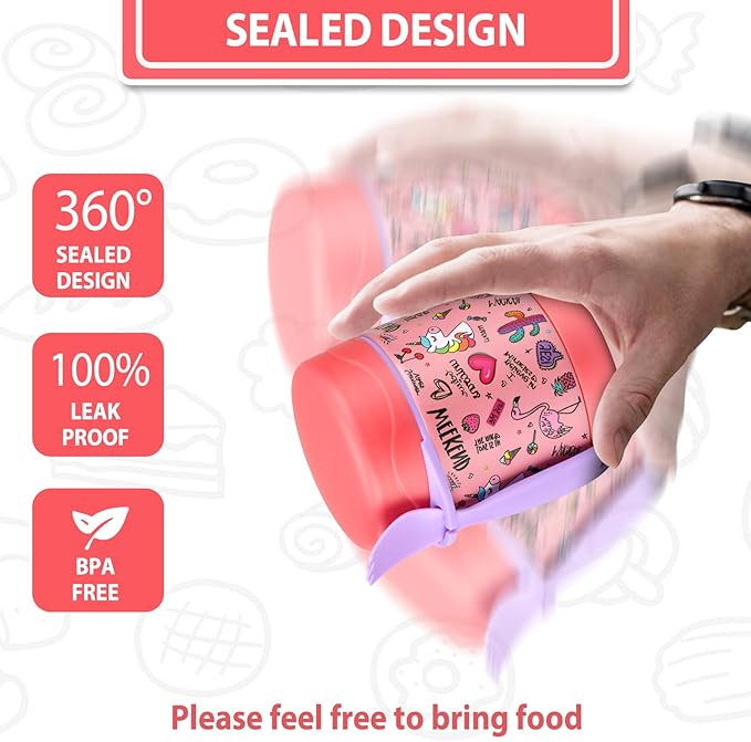 10oz Soup Thermo for Hot Food Kids,Lunch Thermo Kids Food Jar with Spoon Hot Insulated Food Containers,Leak Proof Stainless Steel Wide Mouth Lunch Food Thermo Jar for School(Pink-Flamingo)-BubblyBeeBaby