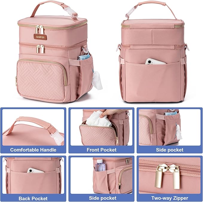 Insulated Breastmilk Cooler Bag with Ice Pack - Holds 6x9oz Bottles, Leakproof Double Layer, Baby Bottle Cooler Bag with Adjustable Strap for Nursing Moms, Daycare & Travel-BubblyBeeBaby
