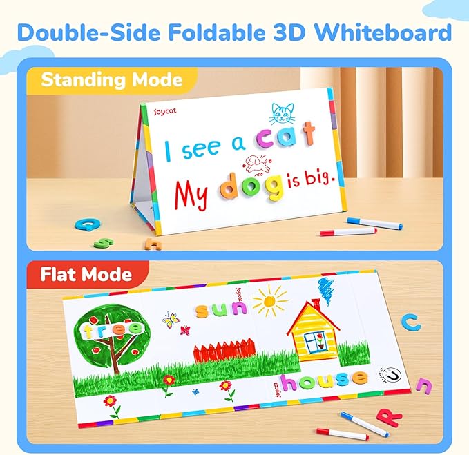 JoyCat Classroom Magnetic Letters Kit 248 Pcs with Double-Side 3D Foldable Magnetic Board - Foam Alphabet Letters&Numbers for Kids Spelling and Learning, Letter Board Tabletop Easel-BubblyBeeBaby