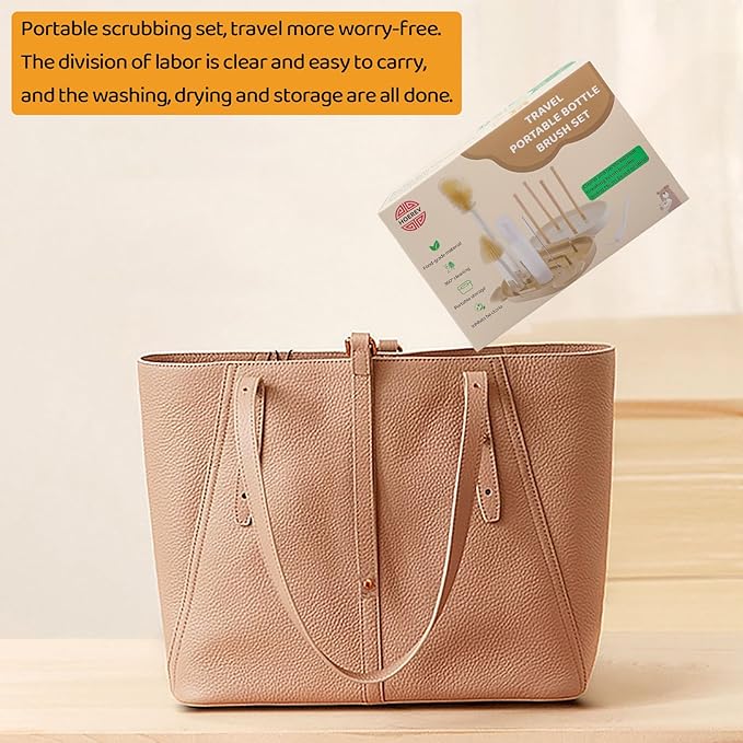 HOEREV Portable Baby Silicone Bottle Brush Set Include Pacifier Brush, Straw Brush, draining Rack, Portable Box-BubblyBeeBaby