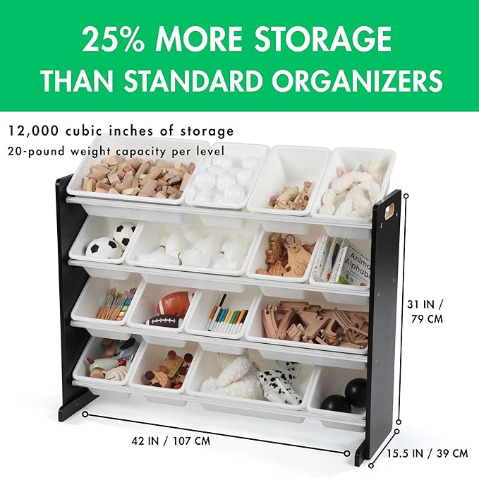 Humble Crew Supersized Toy Storage Organizer with 16 Removable Bins, Black/White – Large Toy Storage for Toddlers Ideal for Kids' Rooms, Playrooms, and Nurseries - Modern Toy Bins for Kids-BubblyBeeBaby