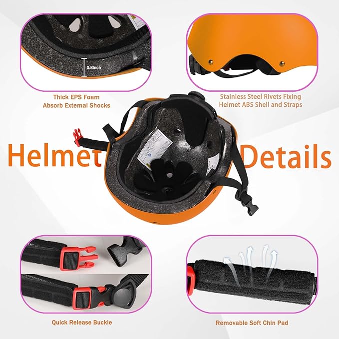 Kids Bike Helmet Set Adjustable Helmet for Ages 3-15 Kids Toddler Boys Girls Youth, Multi-Sport Bicycle Skateboarding Football Rollerskating Scooter Rollerblade Balance Bike Helmets-BubblyBeeBaby