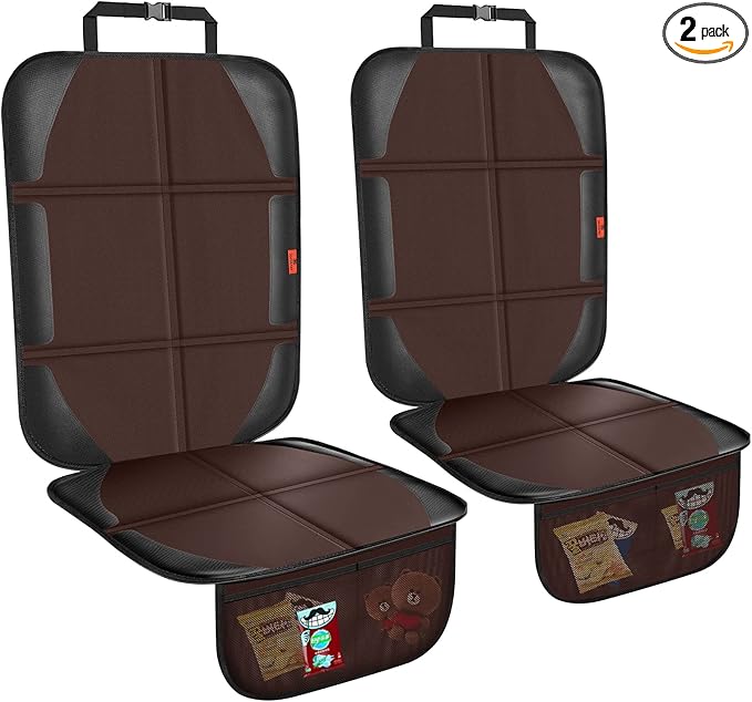 Car Seat Protector,2 Pack Automotive Seat Protectors Baby Carseat Pad Waterproof & Durable 600D Fabric for Child Baby Car Seat Mat Vehicle Pet Cover 2 Storage Pockets (Brown)-BubblyBeeBaby