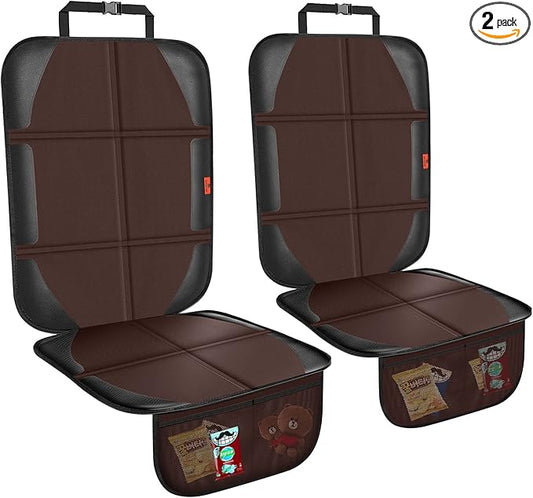 Car Seat Protector,2 Pack Automotive Seat Protectors Baby Carseat Pad Waterproof & Durable 600D Fabric for Child Baby Car Seat Mat Vehicle Pet Cover 2 Storage Pockets (Brown)-BubblyBeeBaby