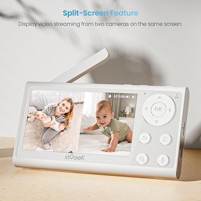 ieGeek Baby Monitor with 2 Cameras, Split-Screen Video Baby Monitor with Audio and 1080P Camera 4.3" Screen - Night Vision, Two-Way Talk, Cry & Motion Detection, Pan-Tilt-Zoom via Screen and Free APP-BubblyBeeBaby