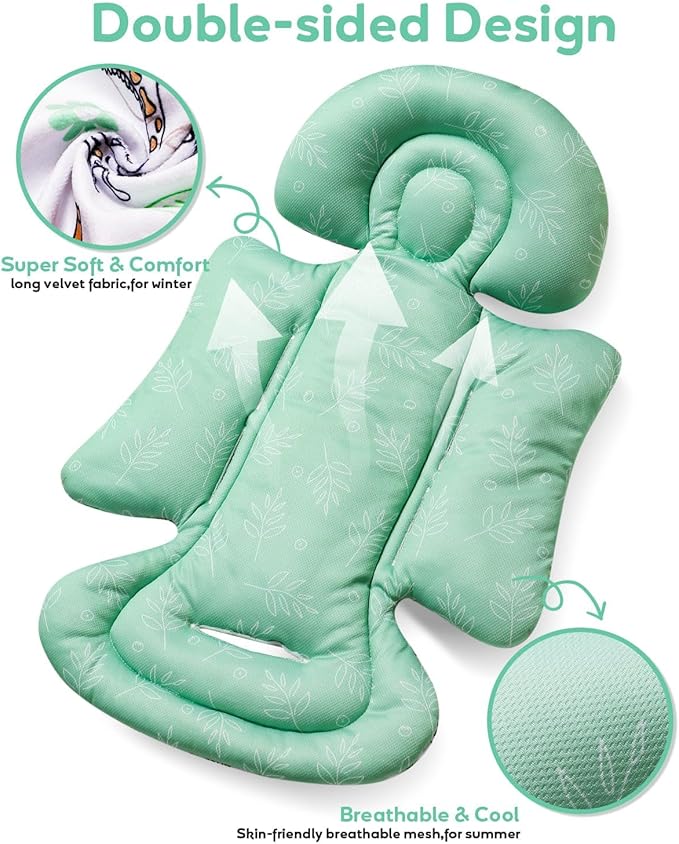 Infant Car Seat Insert, Enlarged Head Support for Baby Carseat, Reversible Newborn Insert with 3 Strap Covers, 2-in-1 Baby Car Seat Cushion for Stroller, Swing, Bouncer, Rocker - Blue Giraffe-BubblyBeeBaby
