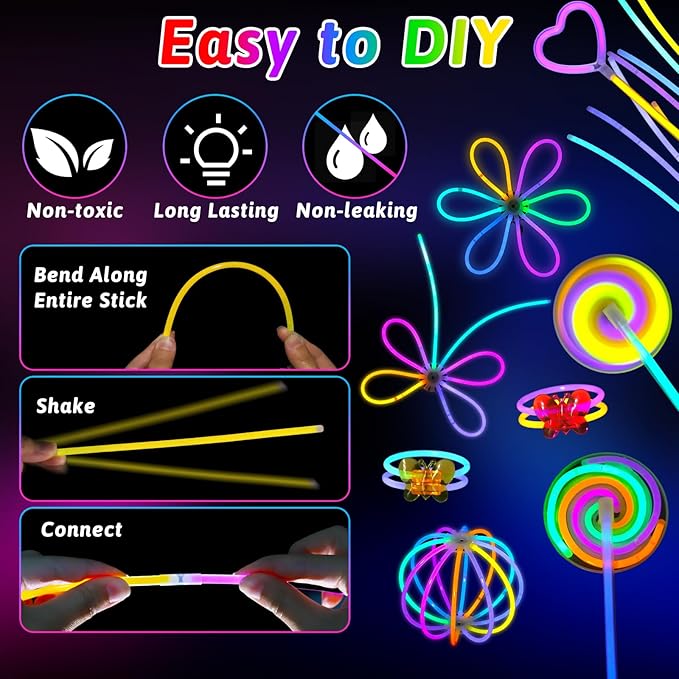 156PCS Glow in The Dark Party Supplies for Kids 8-12, Light Up Glasses Headband Rings Halloween Party Favor Adult, 100 Glow Sticks Bulk Party Pack DIY Necklaces Bracelets Neon Camping Pool Decorations-BubblyBeeBaby