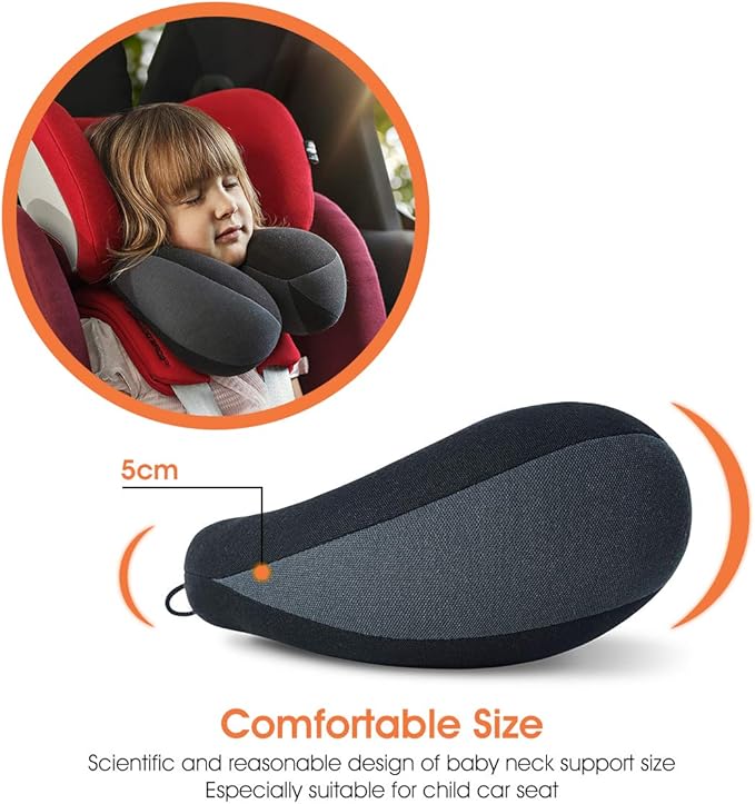 INFANZIA Kids Chin Supporting Travel Neck Pillow, Helps Support Head and Neck, Comfortably Designed for Head, Neck, and Chin Support - Ideal for Toddlers and Children,Black-BubblyBeeBaby
