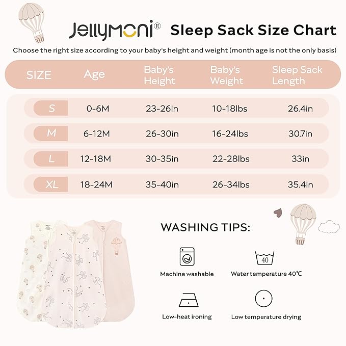 JELLYMONI Baby Sleep Sack 0-6 Months, 100% Cotton 3 Pack 0.5 TOG Baby Wearable Blanket Infant Sleep Sack with 2-Way Zipper Newborn Sleep Sacks-BubblyBeeBaby