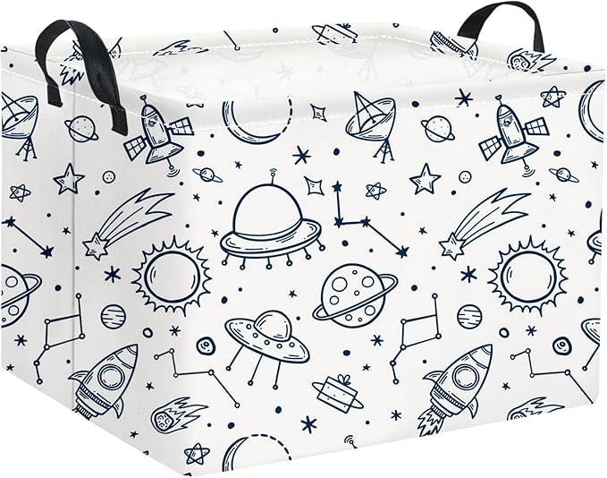 HIYAGON Rectangular Space Basket for Boys Kids Baby Storage Basket Storage Bin Organizer Box Room Decor(Spaceships)-BubblyBeeBaby