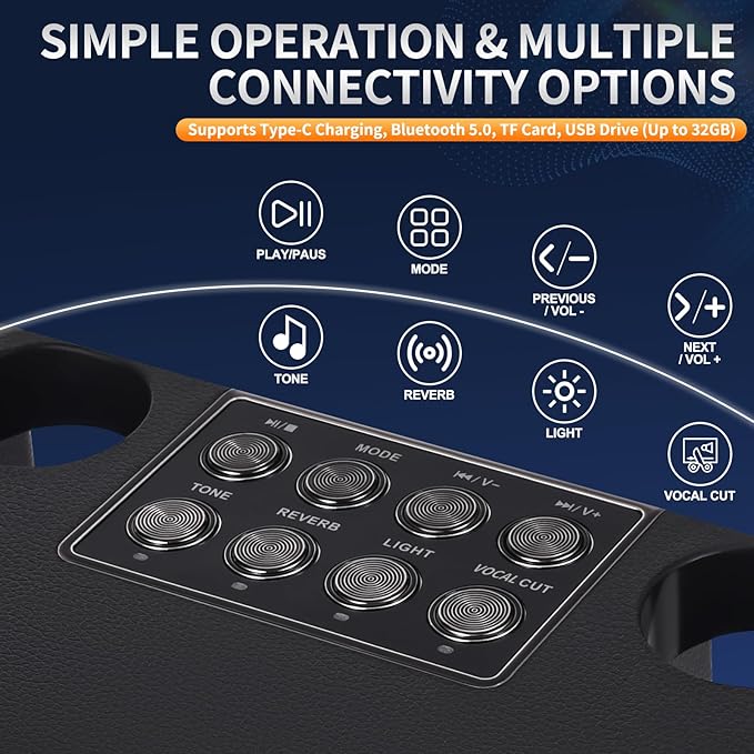 Karaoke Microphone Machines Kids Adults, Karaoke Machine Bluetooth Sound Effects, Bluetooth Wireless Speakers Kareokee Machine Light TF Card/USB Portable Home Party Outdoor/Indoor, Black-BubblyBeeBaby