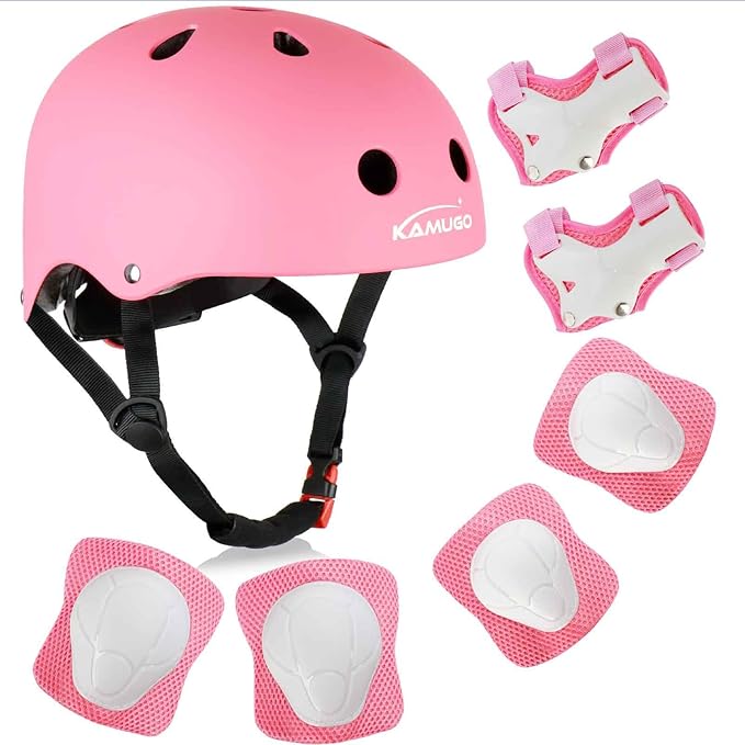 KAMUGO Kids Bike Helmet, Toddler Helmet for Ages 2-8 Boys Girls with Sports Protective Gear Set Knee Elbow Wrist Pads for Skateboard Cycling Scooter Rollerblading-BubblyBeeBaby
