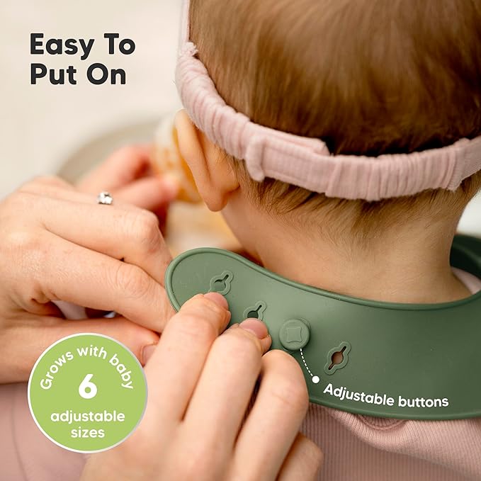 KeaBabies 2-Pack Silicone Baby Bibs for Eating - Sturdy Food-Grade Silicone Bibs for Babies Girl, Boy, Large Food Catcher, Clean & Put On Easily, Waterproof Toddler Feeding Essentials (Forest)-BubblyBeeBaby