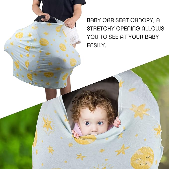 Stretchy Baby Car Seat Covers for Newborns, Infant Car Canopy Extra Soft and Stretchy Nursing Covers for Moms (Shinning Night)-BubblyBeeBaby