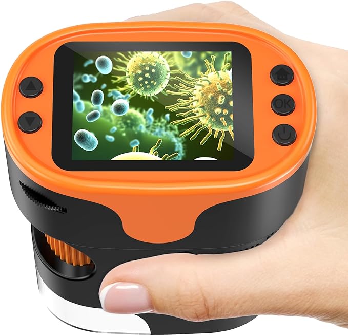 1000X Handheld Microscope for Kids 4K 2.0" Screen Rechargeable Mini Pocket Digital Microscopes w/Slides Kit Portable Edu Gift Age 4-6 8-12 Children Students-BubblyBeeBaby