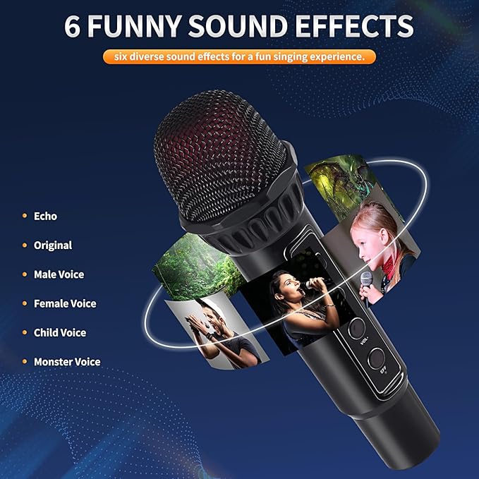 Karaoke Microphone Machines Kids Adults, Karaoke Machine Bluetooth Sound Effects, Bluetooth Wireless Speakers Kareokee Machine Light TF Card/USB Portable Home Party Outdoor/Indoor, Black-BubblyBeeBaby