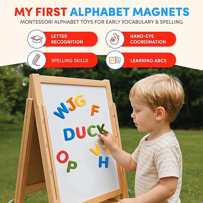 JoyCat Silicone Alphabet Magnetic Letters, 26 Uppercase ABC Fridge Magnets for Toddlers 1-3 & Kids, Baby Learning Refrigerator Toy Set, Preschool Birthday Gifts for Boys & Girls (Vibrant Color)-BubblyBeeBaby