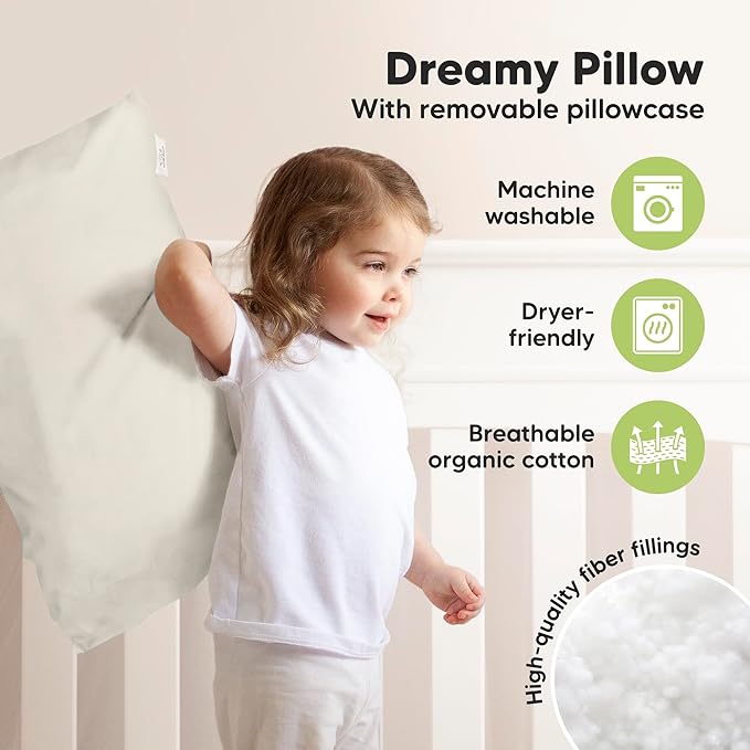KeaBabies Toddler Pillow with Pillowcase, Jumbo 14X20 - Soft Organic Cotton Toddler Pillows for Sleeping - Machine Washable - Perfect for Travel, Toddler Bed Set (Clay)-BubblyBeeBaby