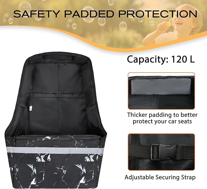 Car Seat Travel Bag for Airplane,Infant Seat Travel Bag with Shoulder Strap,Padded Car Seats Backpack with Reflective Stripes,Large Carseat Carrier Bag Travel Car Seat Cover, Black marble-BubblyBeeBaby