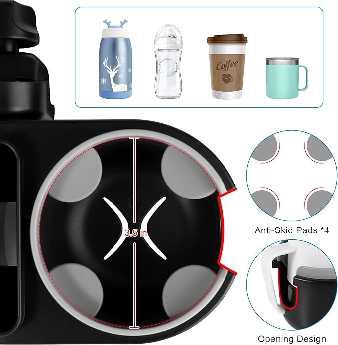 Accmor Stroller Cup Holder with Tray, Universal Cup Holder, Bike Bottle Holder, 360° Rotatable Large Caliber Drinks Holder for Stroller, Bike, Wheelchair, Walker-BubblyBeeBaby