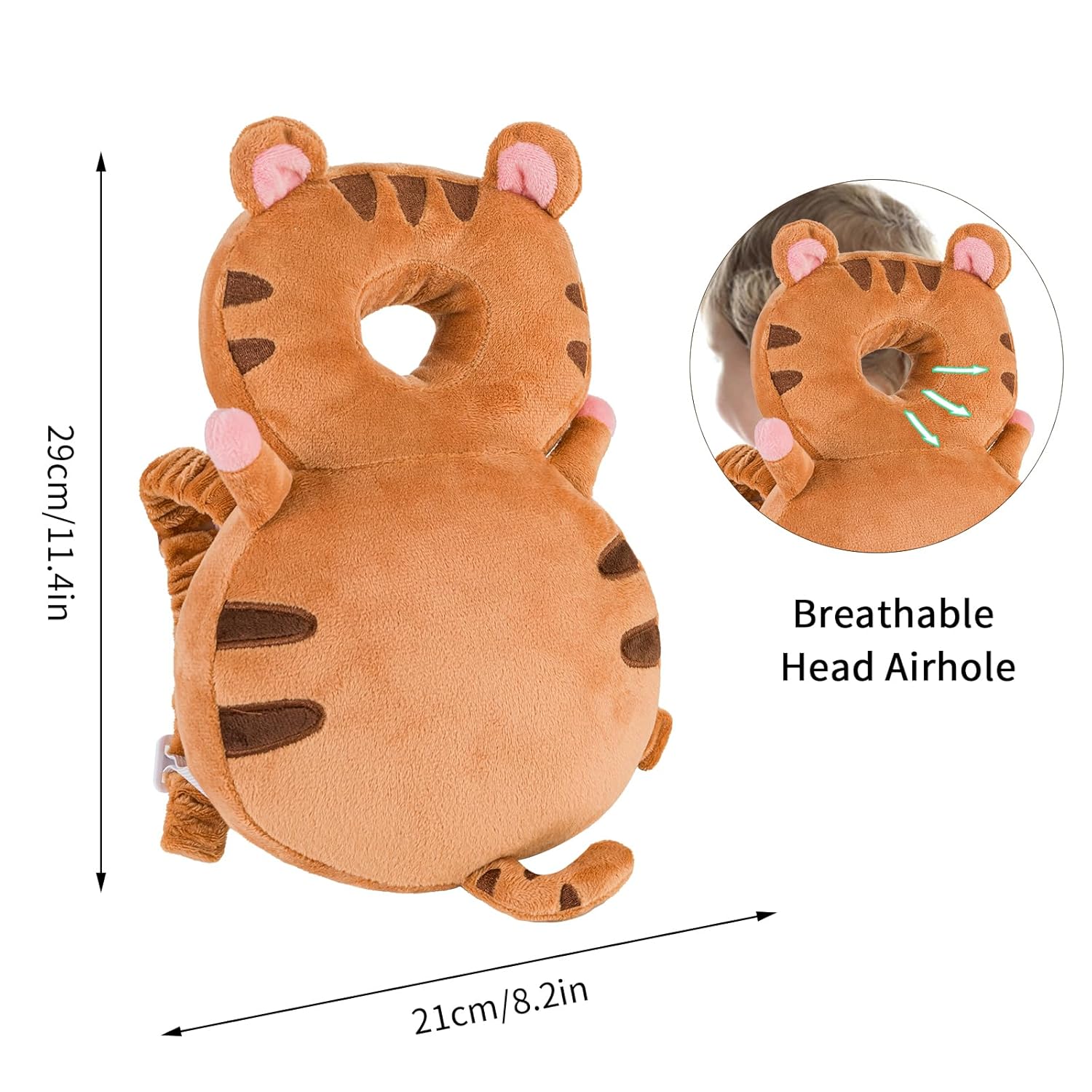 Baby Head Protector Backpack, Toddler Toddler Head Protector, Toddler Head Protector Padded Backpack Elasticated Carrier Wear (Tiger)