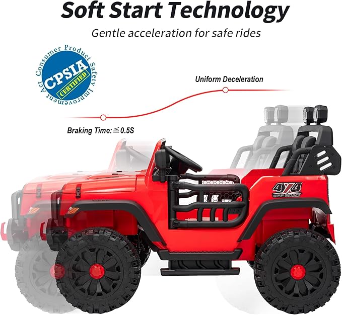 2 Seater Ride on Toy Car for Kids, 24V 4WD Ride-on Truck Kids Electric Car with Remote Control, 4x200W Motors - Red-BubblyBeeBaby