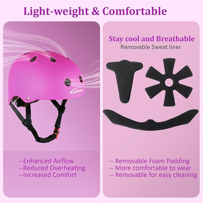 KAMUGO Kids Adjustable Helmet, with Sports Protective Gear Set Knee Elbow Wrist Pads for Toddler Age 2-8 Boys Girls, Bike Skateboard Hoverboard Scooter Rollerblading Helmet Set-BubblyBeeBaby