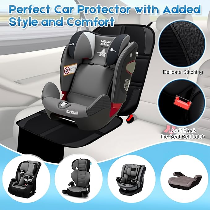 Car Seat Protector, 2 Pack Baby CarSeat Protector with Mesh Pockets & Non-Slip Backing 600D Durable Seat Cover Under Baby Child Car Seat, (Black, Standard)-BubblyBeeBaby