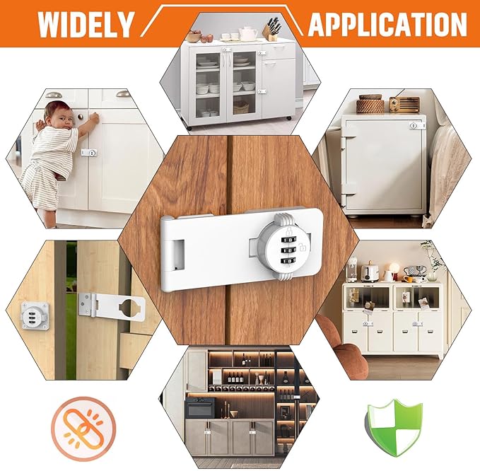 Keyless Cabinet Lock with Combination, Locker Code Lock with 3-Digit Combination, Security Door Lock for Drawers, Lockers, Bifold Doors, Small Doors, Closets, Refrigerators (White-2pcs)-BubblyBeeBaby