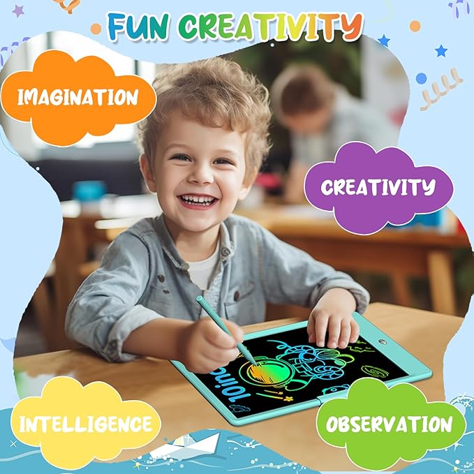 10 Inch LCD Writing Tablet for Kids 4 Pack Reusable Drawing Pad Colorful Toddler Writing Board Electronic Drawing Tablet Educational and Learning Toys for 3-8 Years Old Boys Girls-BubblyBeeBaby