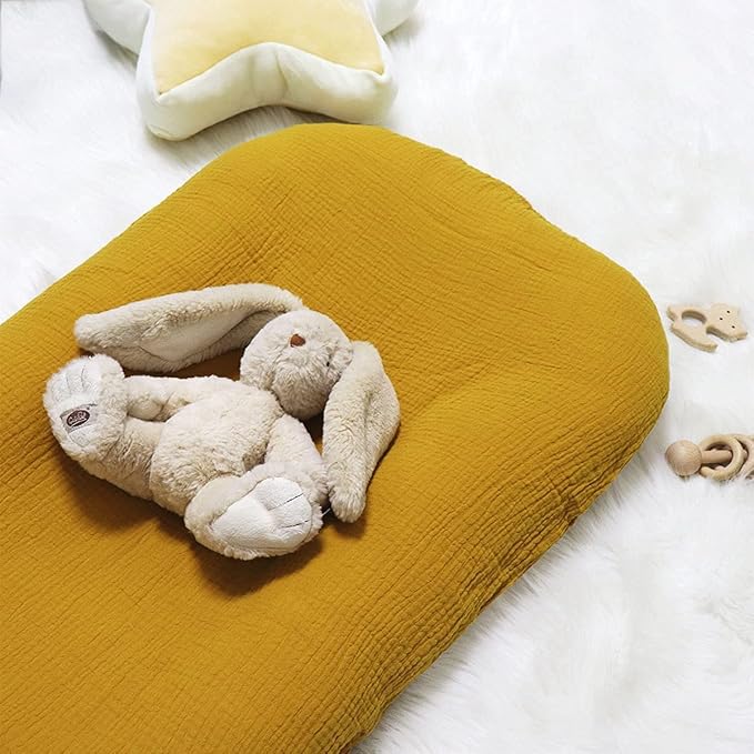 Hooyax Muslin Baby Lounger Cover Soft Organic Cotton Slipcover Fits Newborn Lounger for Baby Boys and Girls (Ginger)-BubblyBeeBaby