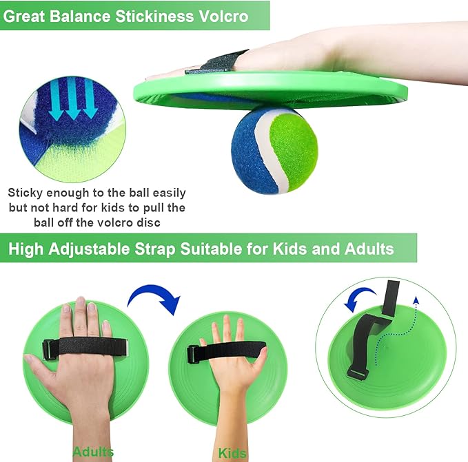 Jalunth Ball Catch Set Games Toss Paddle - Beach Toys Back Yard Lawn Outdoor Pool Backyard Camping Throw Age 3 4 5 6 7 8 9 10 11 12 Years Old Boys Girls Kids Adults Family Outside Easter Gifts Green-BubblyBeeBaby