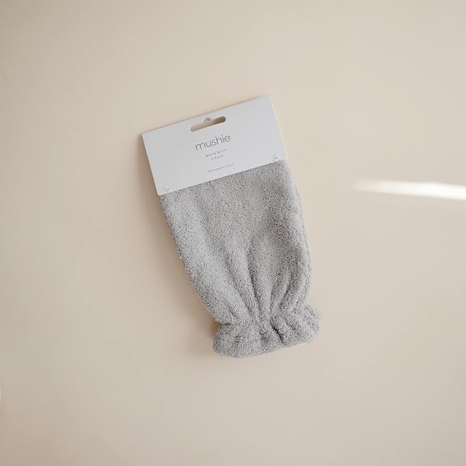 mushie Baby Bath Mitt | Organic Cotton | Pack of 2 (Gray)-BubblyBeeBaby