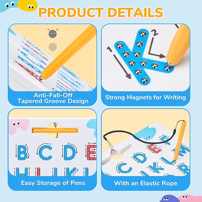 JoyCat Magnetic Letter Tracing Board, 2-in-1 Double-Sided ABC Magnets for Kids Ages 3-5, Uppercase & Lowercase Letter Writing Practice - Preschool Learning Toys, Road Trip Car Activities for Toddlers-BubblyBeeBaby