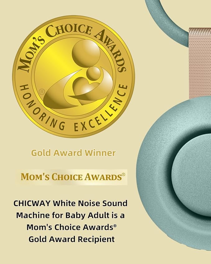 2025 Mom's Choice Awards, Portable Sound Machine for Baby Adult, AI Cry Detection, 18 Soothing Sound, Bluetooth Rechargeable White Noise Machine for Home Office Travel, Nursery Light, Cyan-BubblyBeeBaby